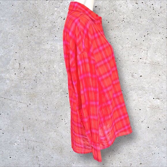 Desigual Patchwork Plaid Shirt Orange Pink Red Womens Small Oversized Button Up - Picture 6 of 15